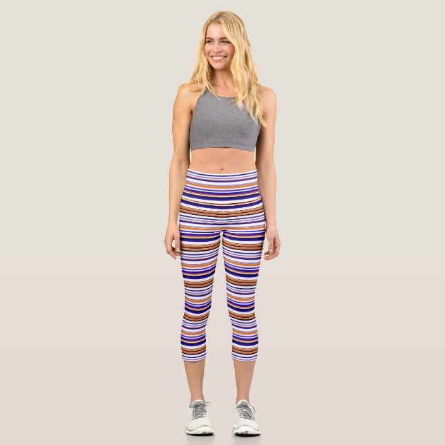 Niedlich-blaue Streifen Capri Leggings (Vorderseite)