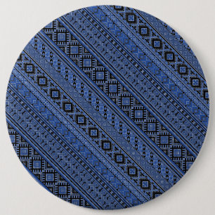Niedlich-blaue ukrainische Ornamente Design Button