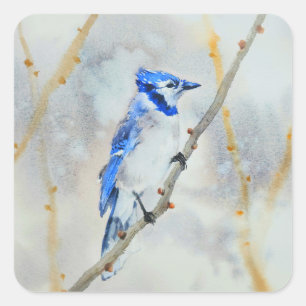 Niedlich-blaue-Vogelschutzaufkleber Quadratischer Aufkleber