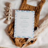 Niedlich Blauer Blumenmuster Kinderdusche Einladun