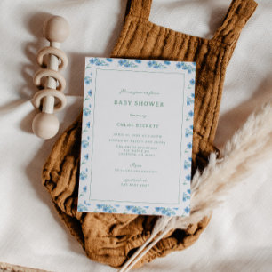 Niedlich Blauer Blumenmuster Kinderdusche Einladun Einladung