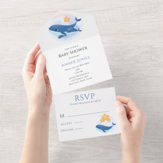 Niedlich Blauer Gelbsternspinner Babydusche All In One Einladung (Abreißen)