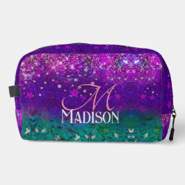 Niedlich-blauer lila Glitzer Monogramm Waschbeutel