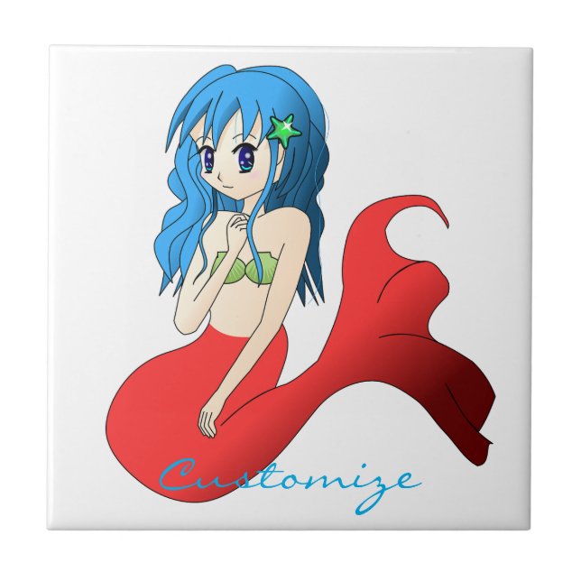Niedlich blauer Meerjungfrau Thunder_Cove Fliese (Vorderseite)