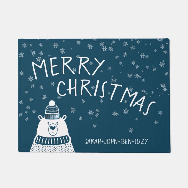 Niedlich Blauer und weißer Bär Frohe Weihnachtssch Fußmatte (Vorderseite)