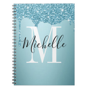 Niedlich-blaues Glitzer-Monogramm-Notebook Notizblock