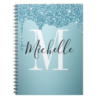 Niedlich-blaues Glitzer-Monogramm-Notebook Notizblock