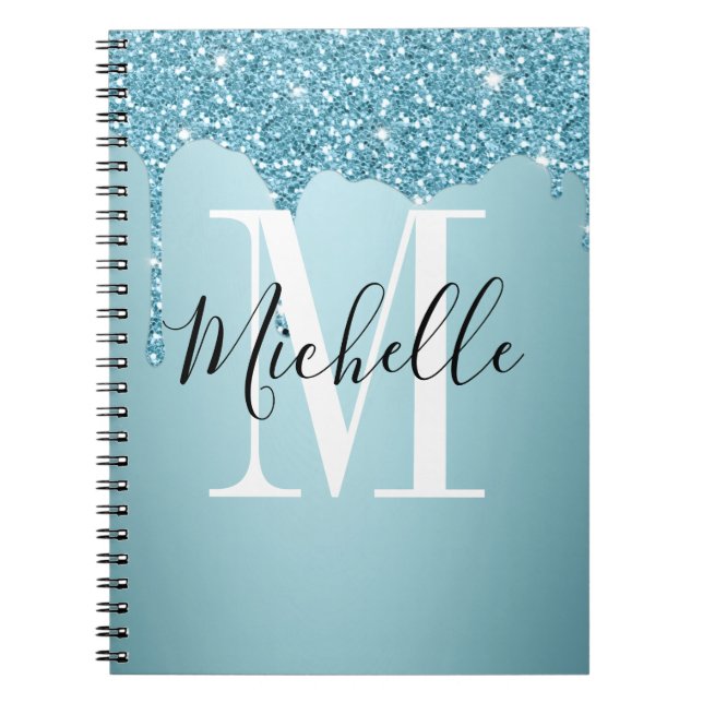 Niedlich-blaues Glitzer-Monogramm-Notebook Notizblock (Vorderseite)