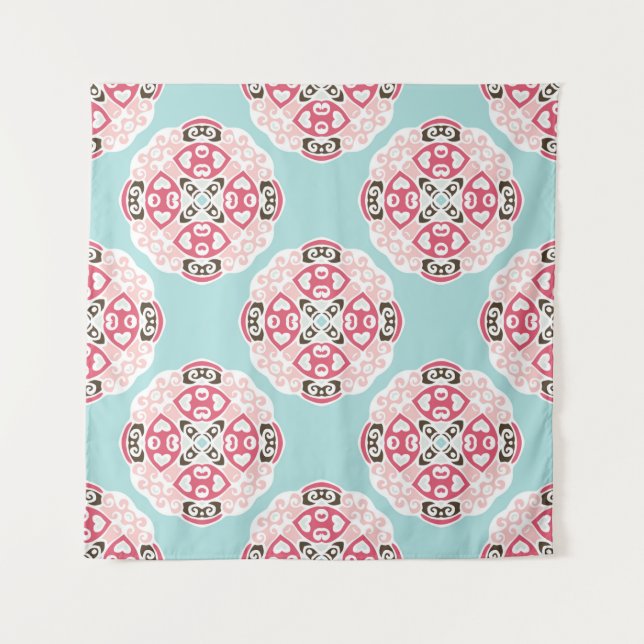 Niedlich Blaues Nahtloses abstraktes Fliesenmuster Wandteppich (Vorderseite)