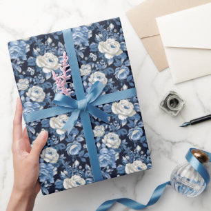 Niedlich-blaues Rosatmotiv Geschenkpapier