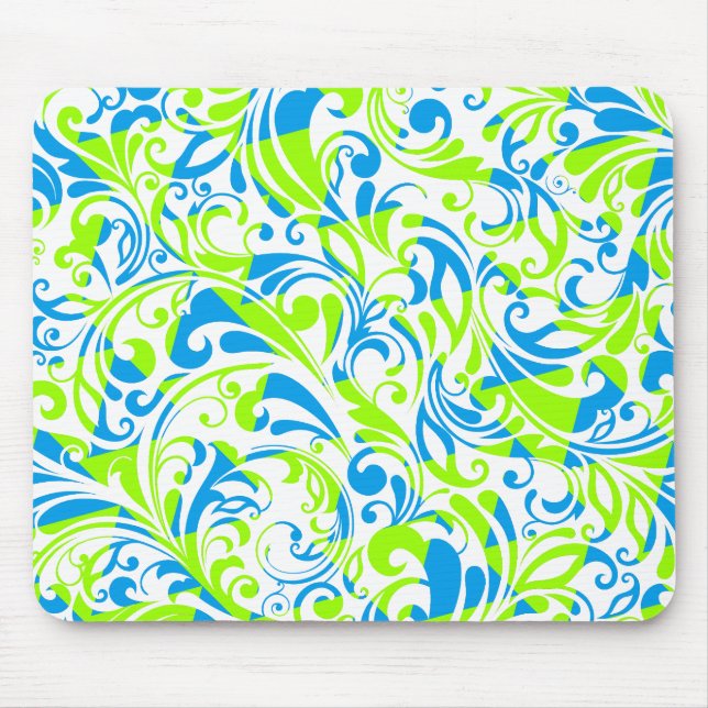 Niedlich-blaugrüne gemischte Blumenmuster Mousepad (Vorne)