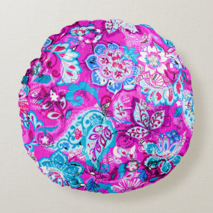 Niedlich-blaurosa Blume Rundes Kissen