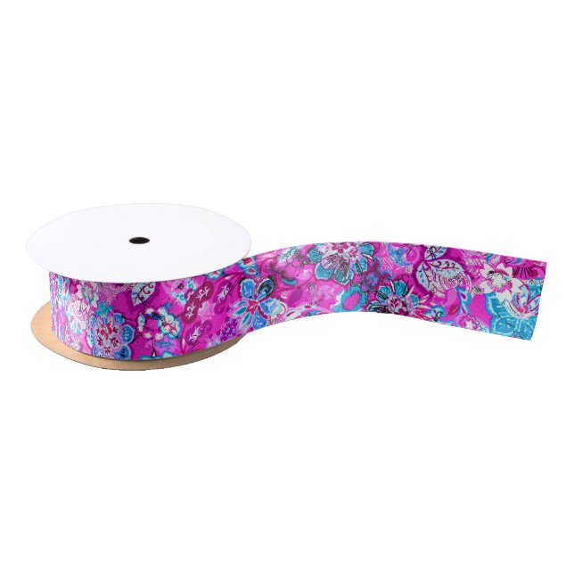 Niedlich-blaurosa Blume Satinband (Spule)