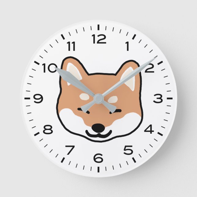 Niedlich Blinkender Shiba Inu Cartoon Dog Runde Wanduhr (Vorderseite)