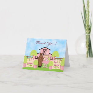 Niedlich Blond Cowgirl und Brown Pferd Vielen Dank Dankeskarte