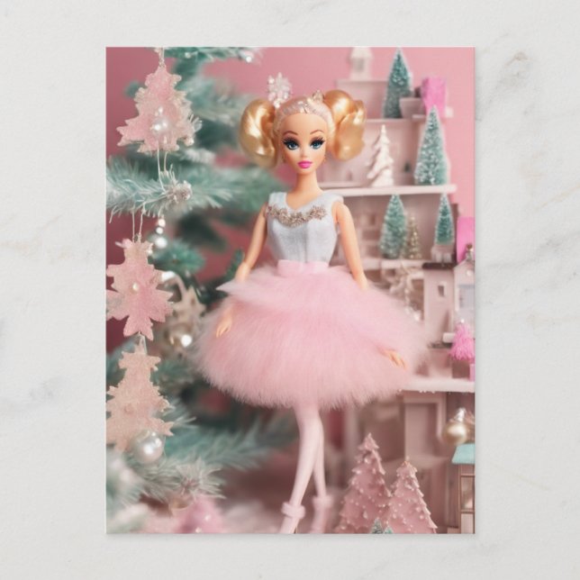 Niedlich Blond Doll Pink Retro Weihnachten Postkarte (Vorderseite)
