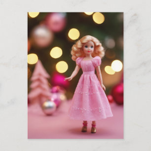 Niedlich Blond Pink Retro Weihnachtspuppe Postkarte
