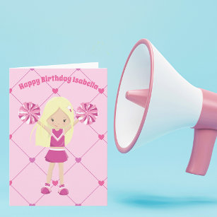 Niedlich Blonde Cheerleader Custom Pink Birthday G Karte