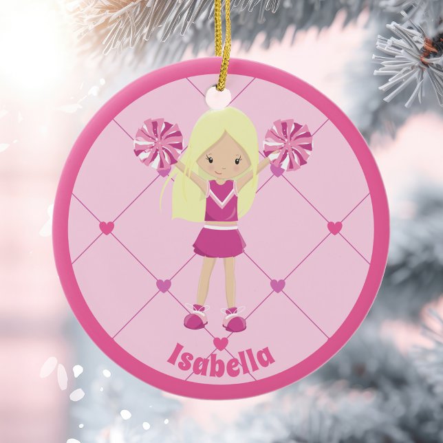 Niedlich Blonde Cheerleader Pink Custom Christmas Keramik Ornament (Von Creator hochgeladen)