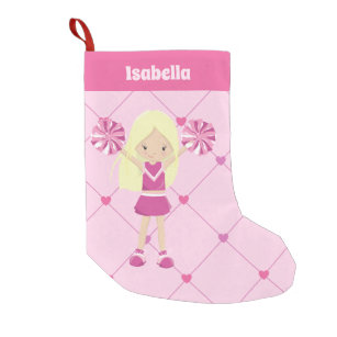 Niedlich Blonde Cheerleader Pink Personalisiert Ch Kleiner Weihnachtsstrumpf