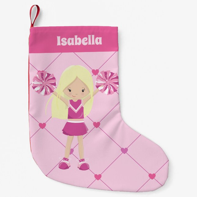Niedlich Blonde Cheerleader Pink Personalisiert Ch Kleiner Weihnachtsstrumpf (Vorderseite)