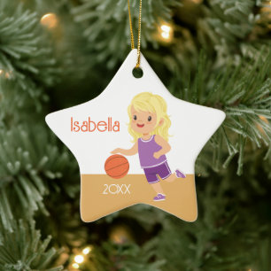 Niedlich Blonde Girl Basketball Keramik Ornament