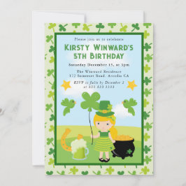 Niedlich Blonde Hair Girl St Patrick's Kindergebur Einladung
