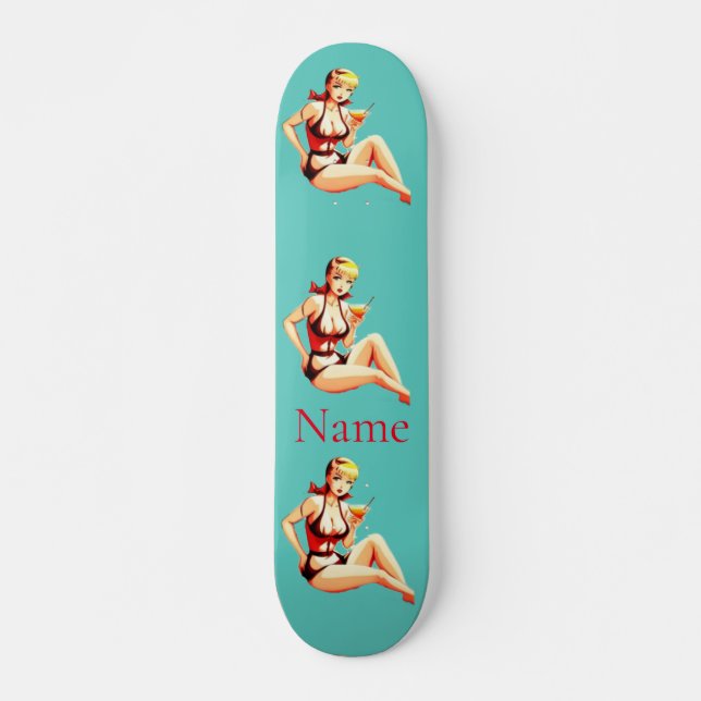 Niedlich Blonde Martini Bikini Girl Thunder_Cove Skateboard (Vorne)