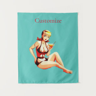 Niedlich Blonde Martini Bikini Girl Thunder_Cove Wandteppich