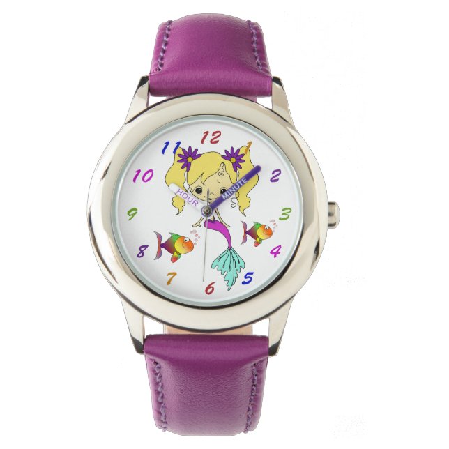 Niedlich Blonde Mermaid Kids Armbanduhr (Vorderseite)