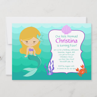 Niedlich Blonde Mermaid zum Geburtstag Einladung