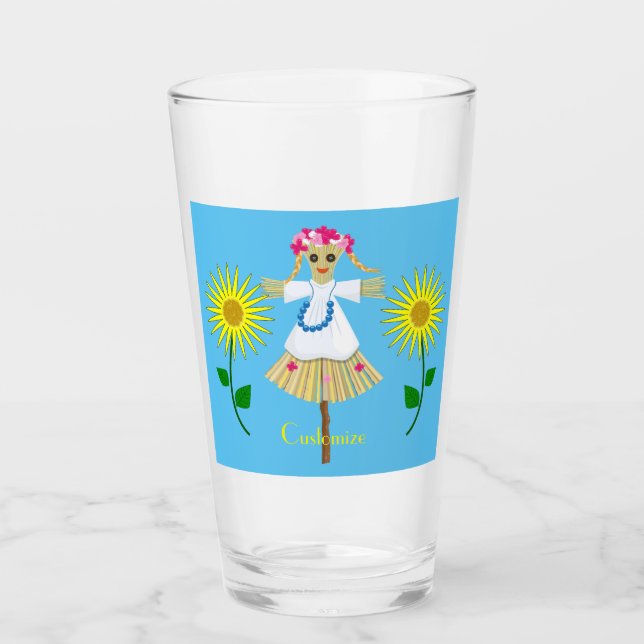 Niedlich Blonde Pigtails Scarecrow Glas (Vorderseite)