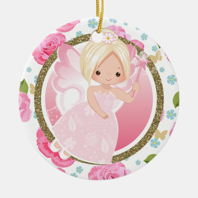 Niedlich Blonde Pink Blumengebäck Weihnachten Keramik Ornament (Vorne)