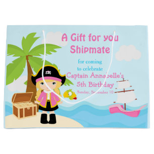 Niedlich Blonde Pirate Girl in Pink Geburtstag Vie Große Geschenktüte