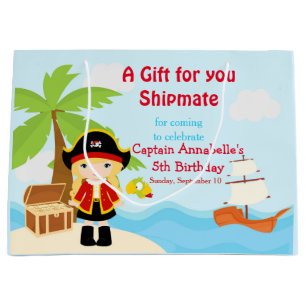 Niedlich Blonde Pirate Girl in Red Birthday Große Geschenktüte