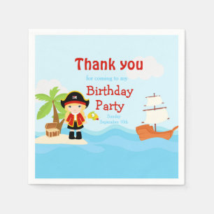 Niedlich Blonde Pirate Girl in Red Birthday Serviette