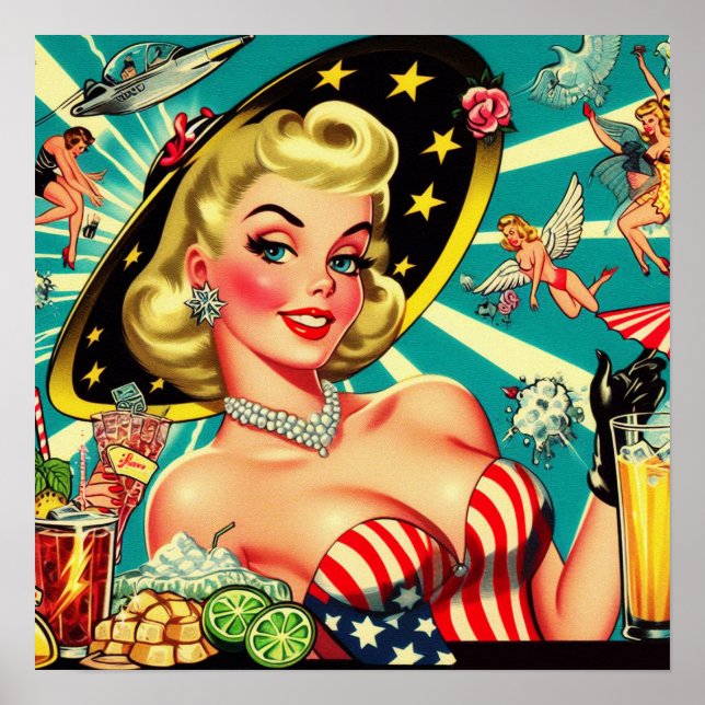 Niedlich Blonde Vintag Girl Poster (Vorne)