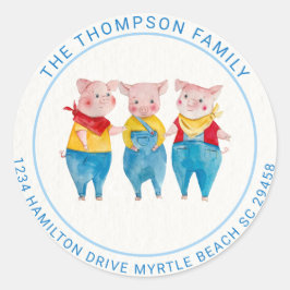 Niedlich Blue 3 Little Schweine Babydusche Anschri Runder Aufkleber