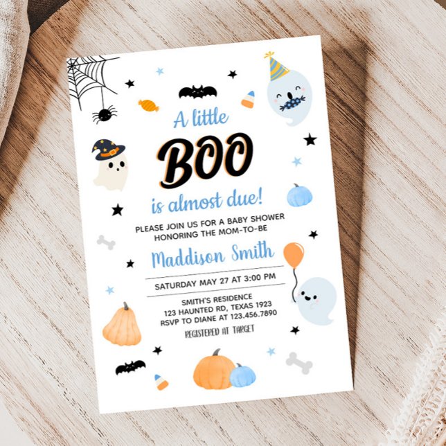 Niedlich Blue A Little Boo Baby Dusche Einladung (Cute Blue Ghost Baby Shower Invitation)