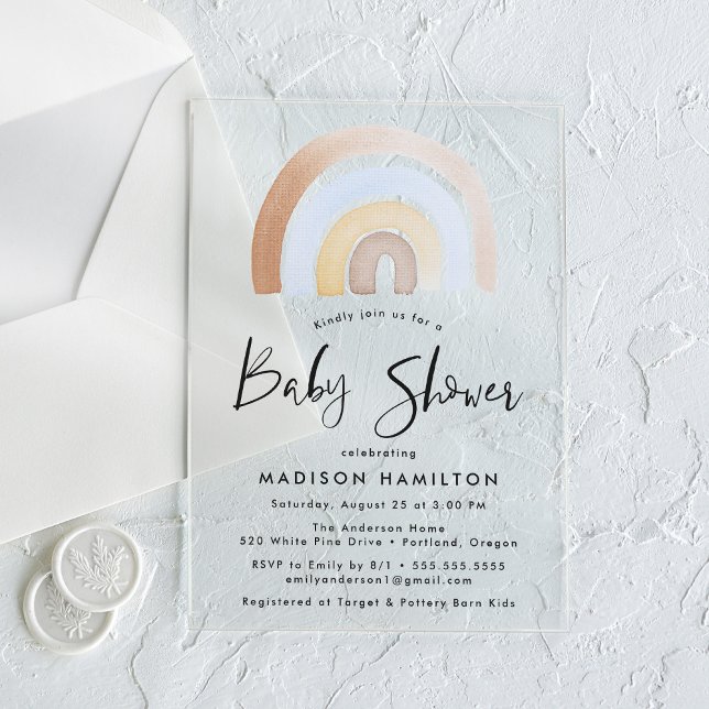 Niedlich Blue and Brown Watercolor Rainbow Baby Du Acryleinladungen (Von Creator hochgeladen)