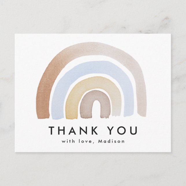 Niedlich Blue and Brown Watercolor Rainbow Vielen  Postkarte (Vorderseite)