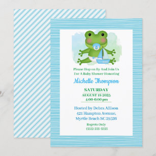 Niedlich Blue and Green Frog Baby Dusche Einladung