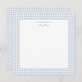 Niedlich Blue and white gingham Square Baby Boy Dankeskarte