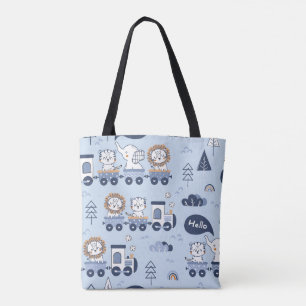 Niedlich Blue Animal Train Tote Bag - Adorable Saf