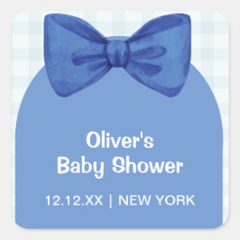 Niedlich Blue Arch Gingham Kariert Bow Boy Baby Du Quadratischer Aufkleber