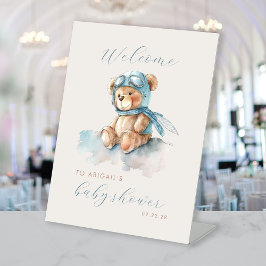 Niedlich Blue Aviator Bear Boys Baby Dusche Willko Sockelschild