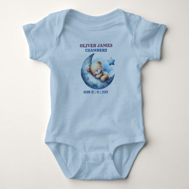 Niedlich Blue Baby Bear Crescent Moon Strampler (Vorderseite)