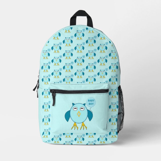 Niedlich Blue Baby Bowl Owl Bedruckter Rucksack (Vorderseite)