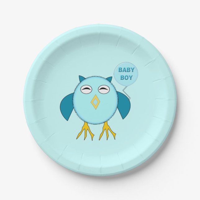 Niedlich Blue Baby Bowl Owl Paper Party Teller (Vorderseite)