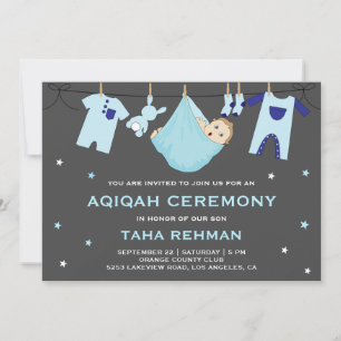 Niedlich Blue Baby Boy Aqiqah Einladung